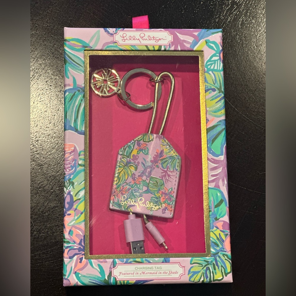 Lilly Pulitzer Pink and Green Floral Charging Tag